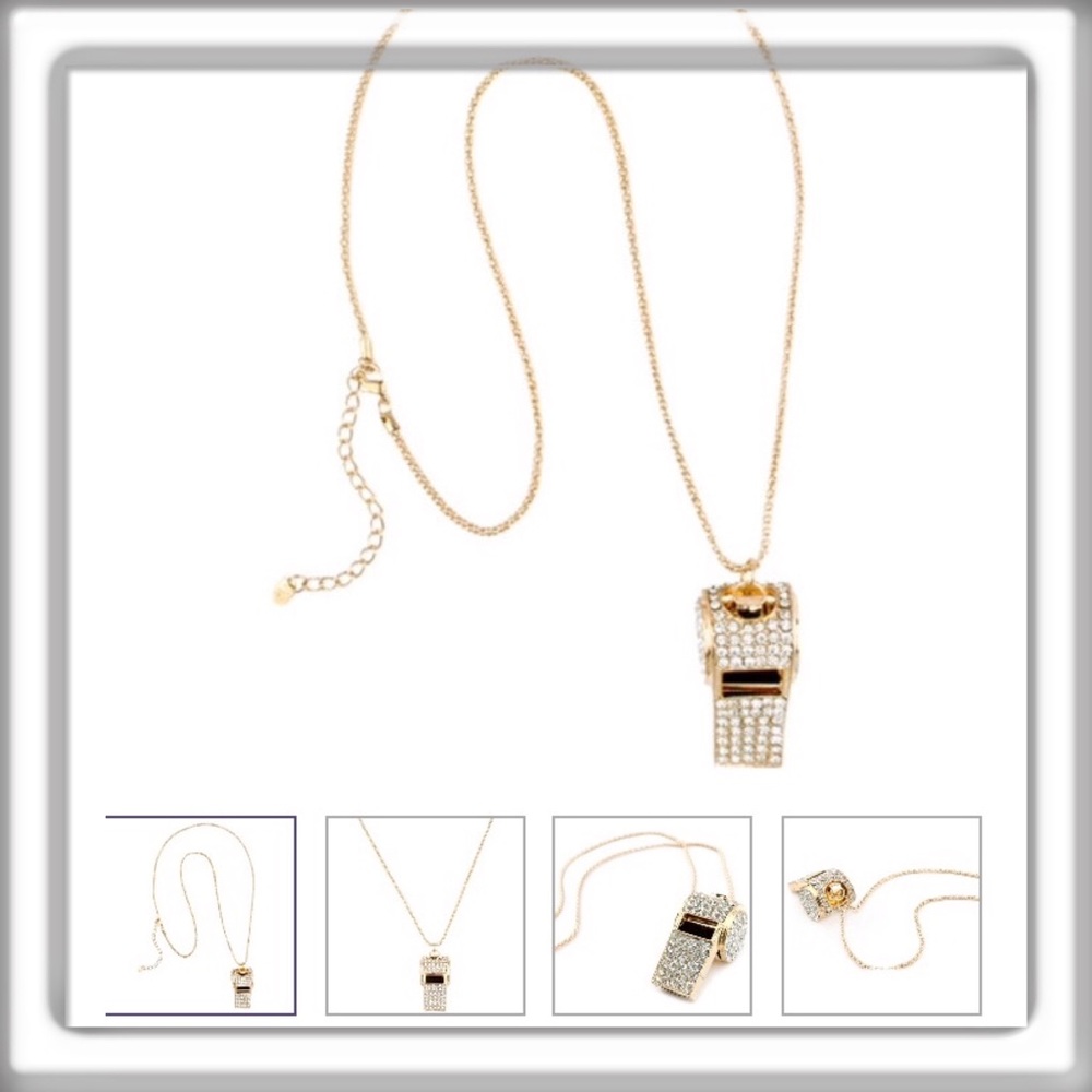 18k Gold Jeweled Whistle Necklace. Heavy Duty! Not cheap!